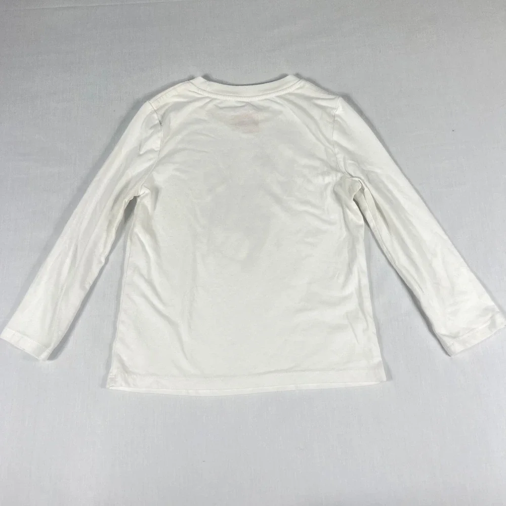 Cat & Jack Girls White Long Sleeve Deer Graphic Tee Shirt Size 5T Glitter Antler